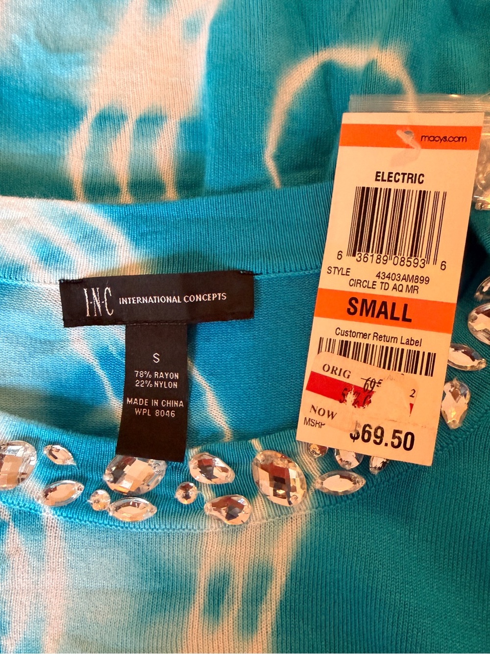 INC International Concepts Blue Swirl Tie-Dye Scoop Neck Long Sleeve Sweater S - Picture 8 of 9